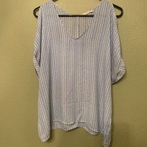 Lush white and blue top with cold shoulder